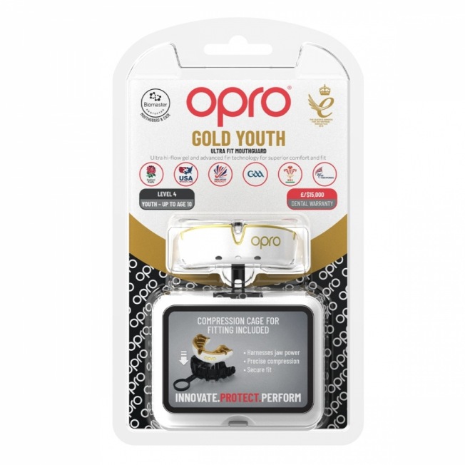 Детская боксерская капа OPRO Self-Fit Gold - White/Gold | Фото 1