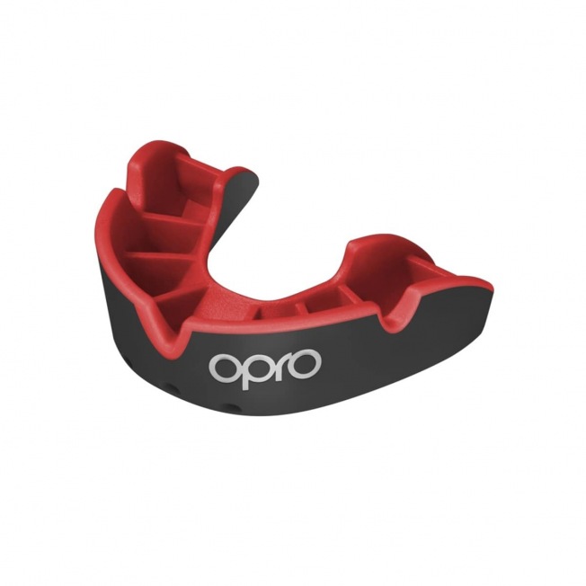 Детская боксерская капа Opro Self-Fit Silver - Black/Red