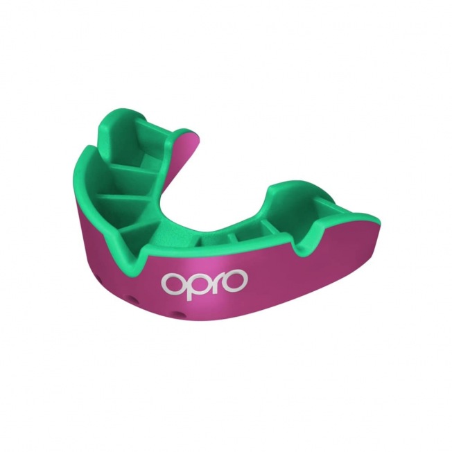 Детская боксерская капа Opro Self-Fit Silver - Pink/Green
