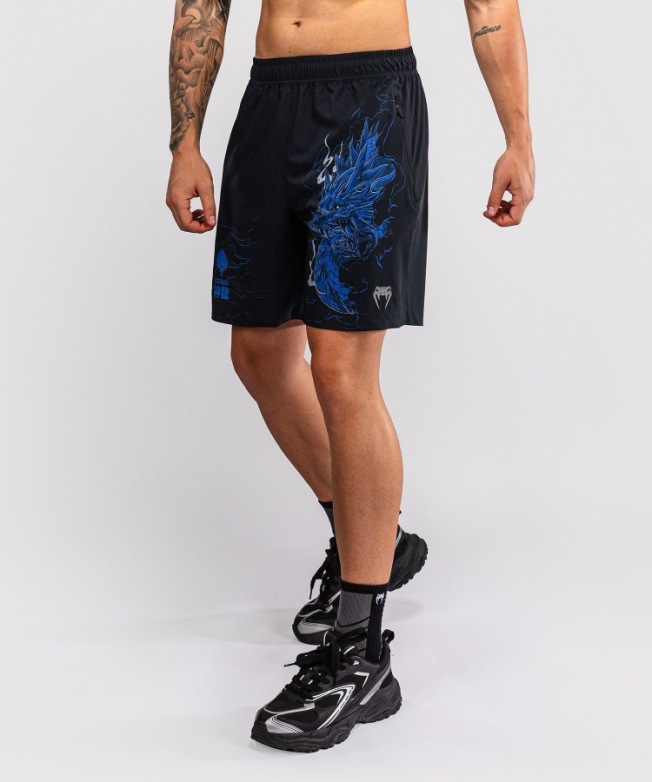 Тренировочные шорты Venum Thunder Dragon - Black/Royal Blue | Фото 1