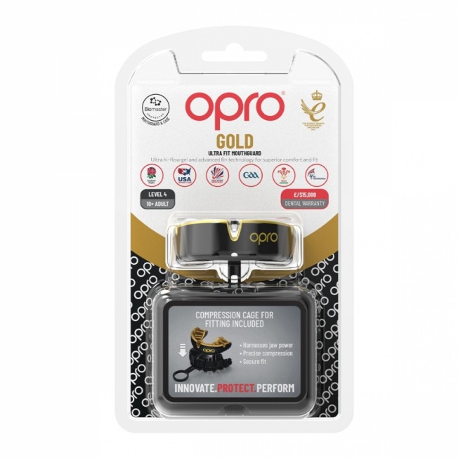 Боксерская капа взрослая Opro Self-Fit Gold - Black/Gold | Фото 1