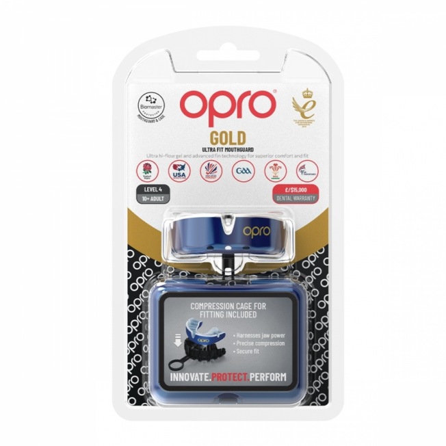 Боксерская капа взрослая Opro Self-Fit Gold - Blue/Pearl | Фото 1