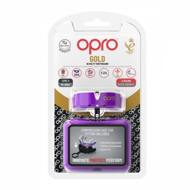 Боксерская капа взрослая Opro Self-Fit Gold - Purple/Pearl | Фото 1