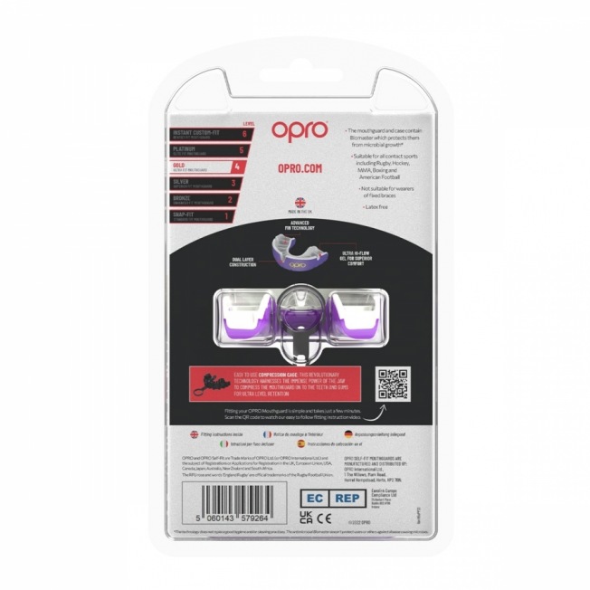 Боксерская капа взрослая Opro Self-Fit Gold - Purple/Pearl | Фото 2
