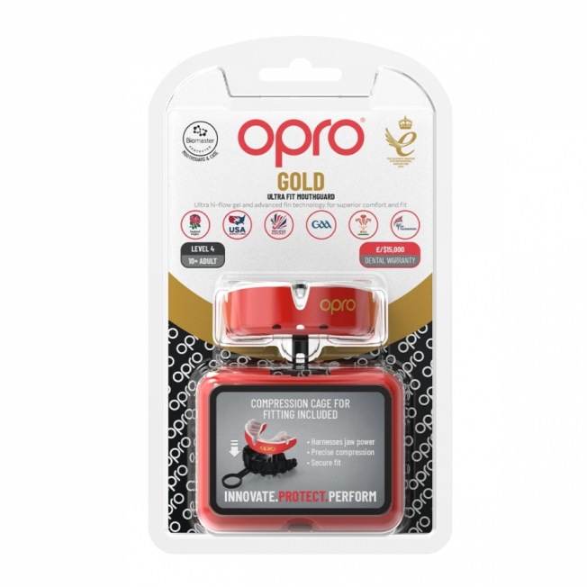Боксерская капа взрослая Opro Self-Fit Gold - Red/Pearl | Фото 1