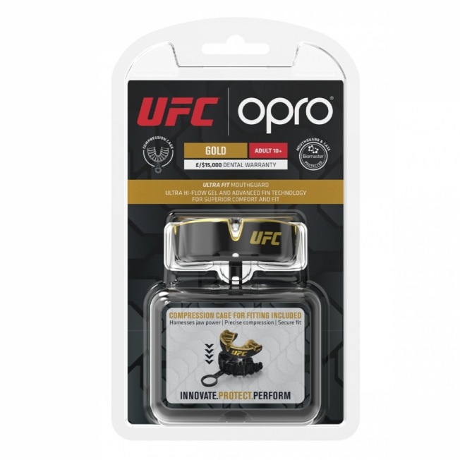 Боксерская капа взрослая  Opro Self-Fit Gold UFC - Black/Gold | Фото 1