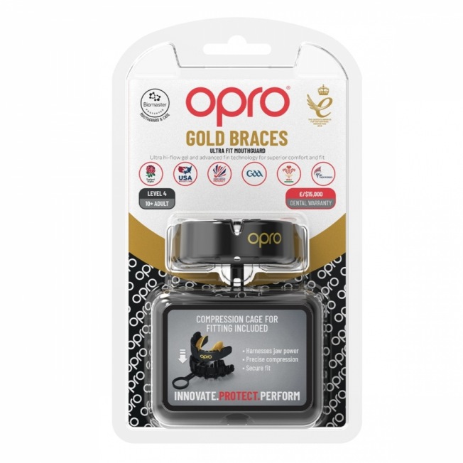 Боксерская капа для брекетов Opro Self-Fit Gold Braces - Black/Gold | Фото 1