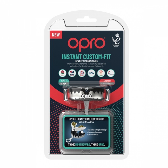 Боксерская капа взрослая Opro Instant Custom Teeth - Black/Silver/White | Фото 1