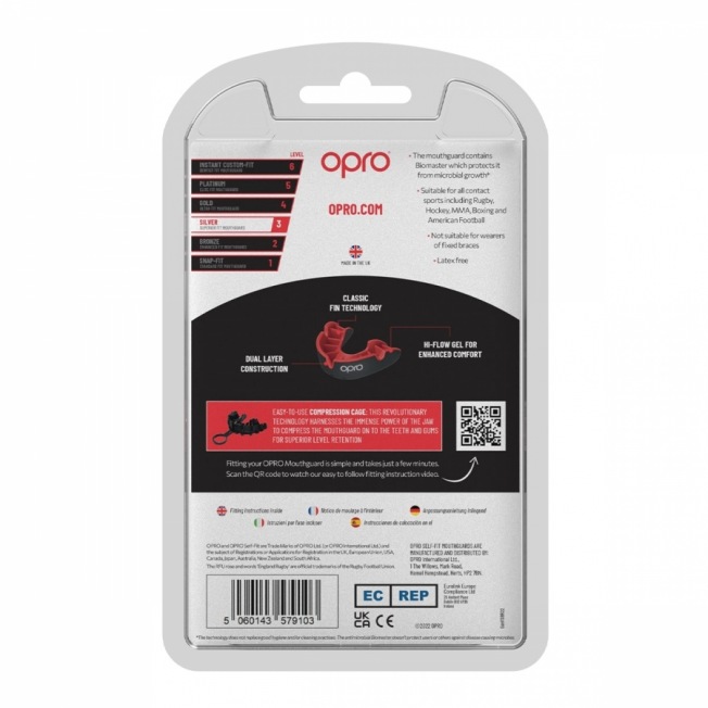 Боксерская капа взрослая Opro Self-Fit Silver - Black/Red | Фото 2