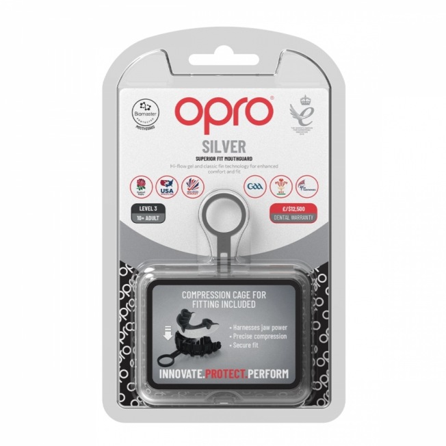 Боксерская капа взрослая Opro Self-Fit Silver - White/Black | Фото 1