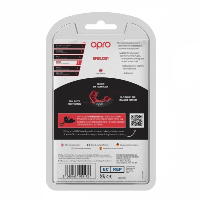 Детская боксерская капа Opro Self-Fit Silver - Black/Red | Фото 2