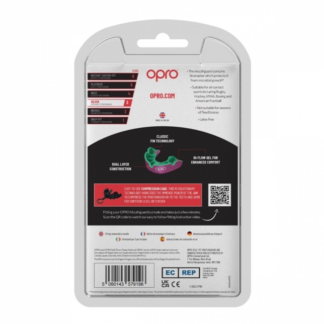 Детская боксерская капа Opro Self-Fit Silver - Pink/Green | Фото 2