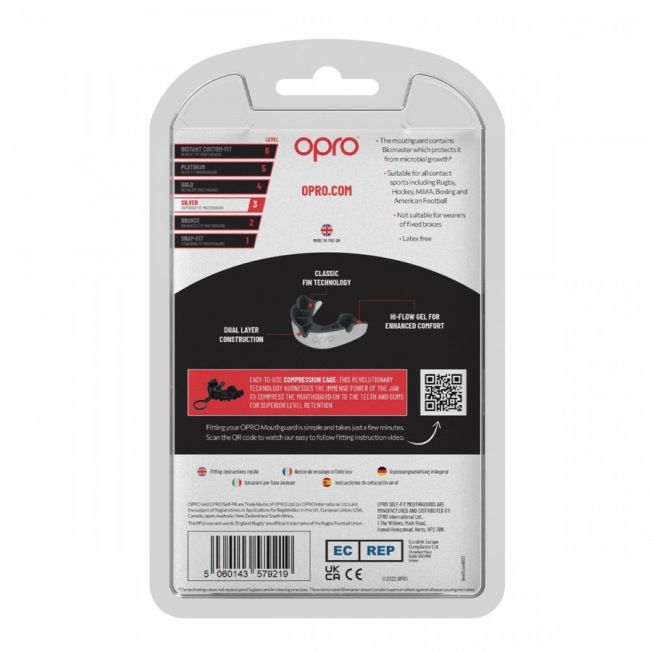 Детская боксерская капа Opro Self-Fit Silver - White/Black | Фото 2
