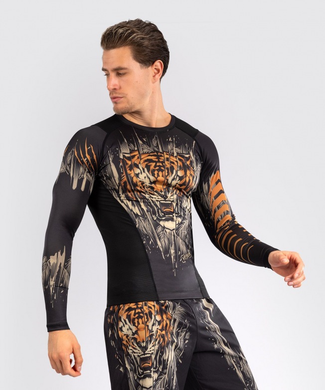 Рашгард Venum Tiger LS - Black/Neon Orange