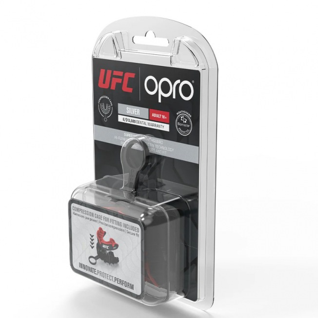 Боксерская капа взрослая Opro Self-Fit Silver UFC - Black/Red | Фото 2