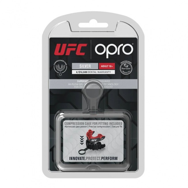 Боксерская капа взрослая Opro Self-Fit Silver UFC - Black/Red | Фото 3