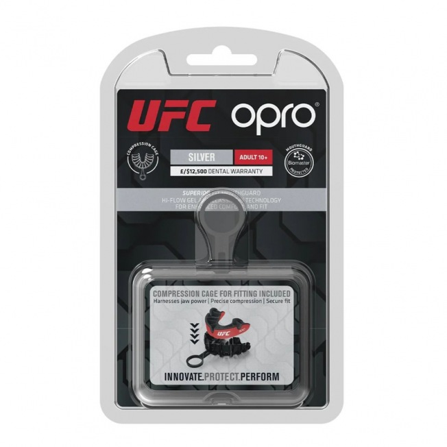 Боксерская капа взрослая Opro Self-Fit Silver UFC - Red/Black | Фото 2