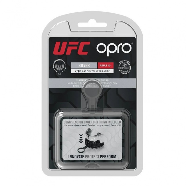 Боксерская капа взрослая Opro Self-Fit Silver UFC - White/Silver | Фото 2