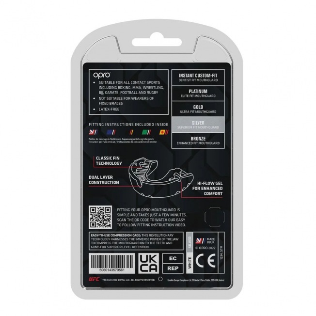 Боксерская капа взрослая Opro Self-Fit Silver UFC - White/Silver | Фото 3