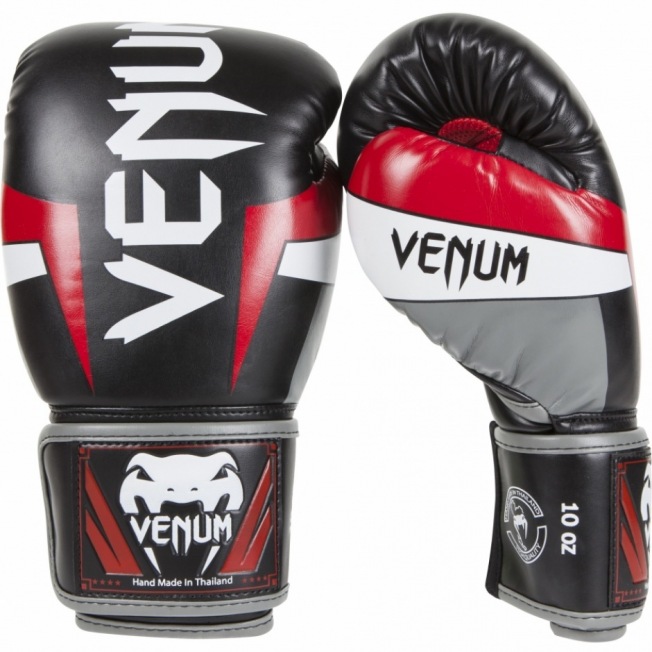 Боксерские перчатки  Venum Elite - Black/Red/Grey