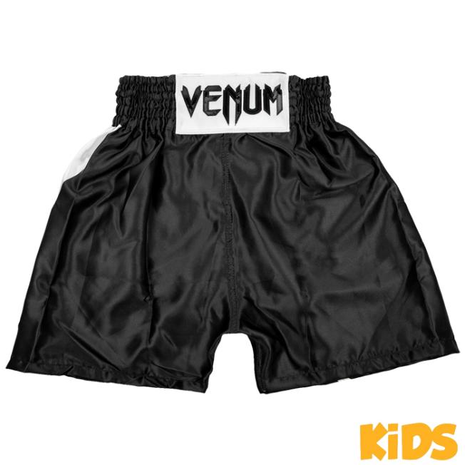 Детские боксёрские шорты для единоборств Venum Elite - Black/White | Фото 1