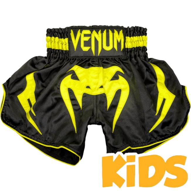 Детские тайские шорты для единоборств Venum Bangkok Inferno - Black/Neo Yellow