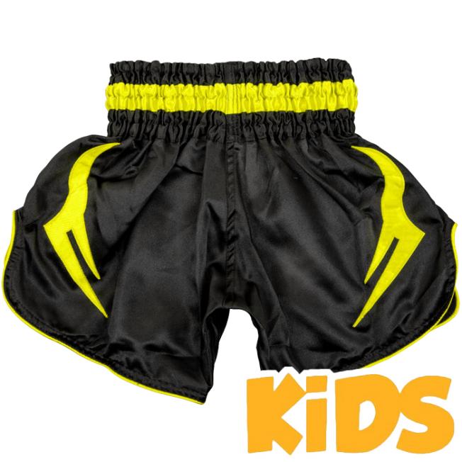 Детские тайские шорты для единоборств Venum Bangkok Inferno - Black/Neo Yellow | Фото 1