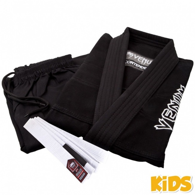 Детское кимоно для бжж Venum Contender Kids - Black с поясом | Фото 2