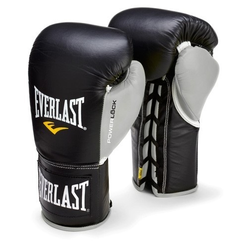 Боксерские перчатки боевые Everlast Powerlock - Черный/Серый