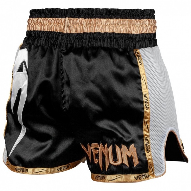 Тайские шорты Venum Giant - Black/White/Gold | Фото 3